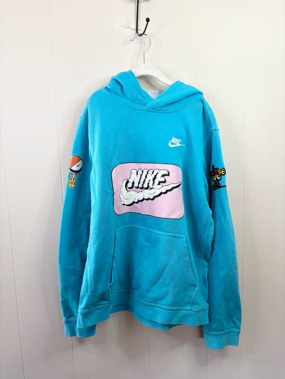 Nike blue pullover hoodie sweatshirt logo graphic size XL youth unisex